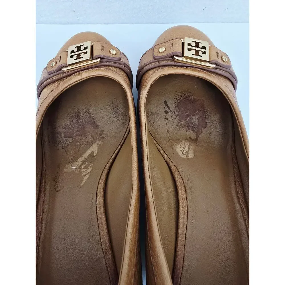 Tory Burch Reva Wedge Shoes Leather Tan 10
